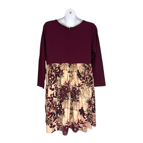 ⭐️eShakti Mixed Media Pocket Burgundy Pleated Office Casual Fall Twofer Dress - Picture 4 of 14